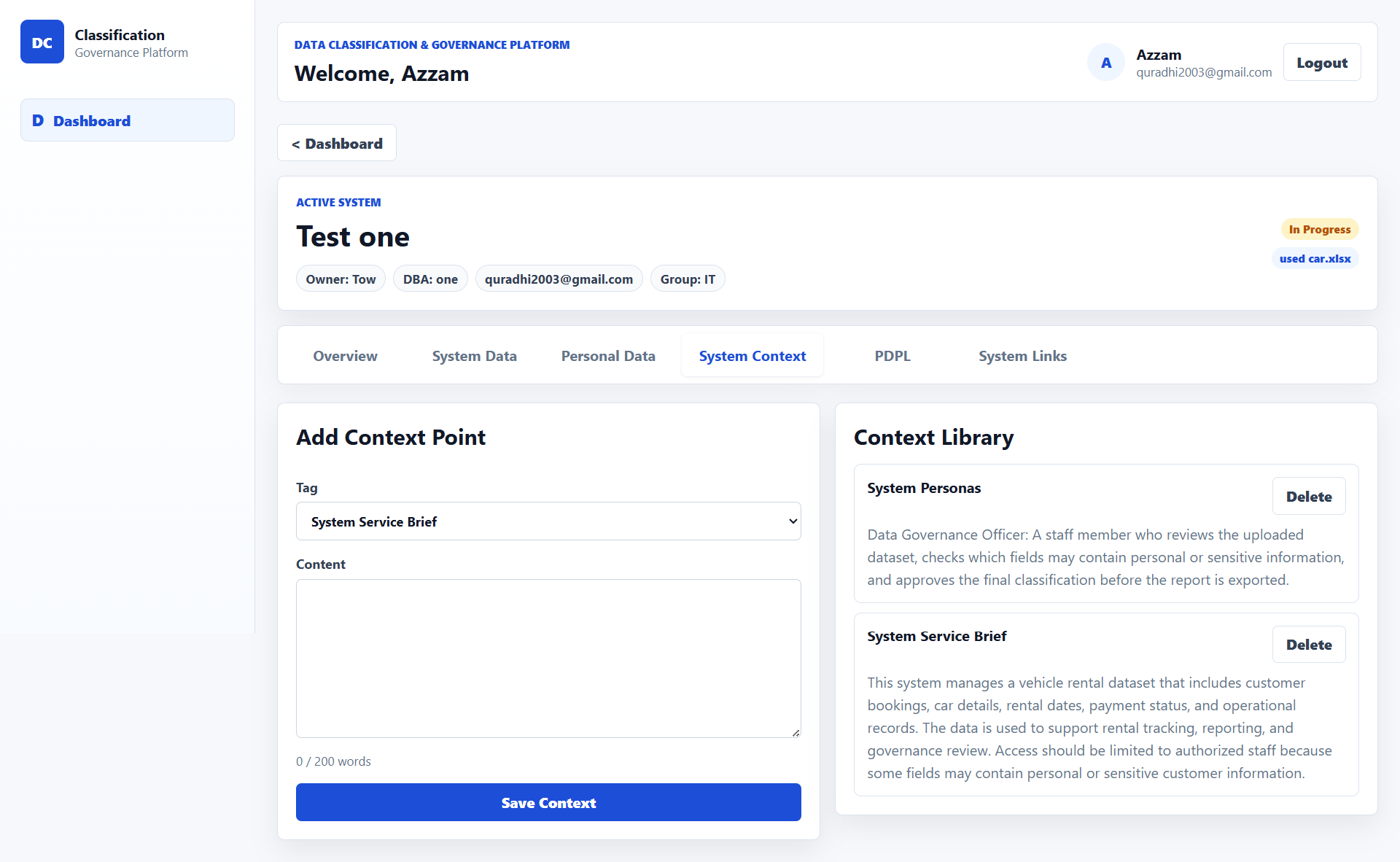 System Context Tab